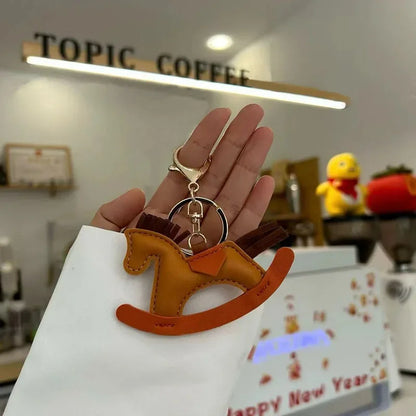 Women's Bag Charm Decoration Cartoon Rocking Wooden Horse Women's Leather Charm Bag Charm Key Chain Cute Bag Accessories Gifts