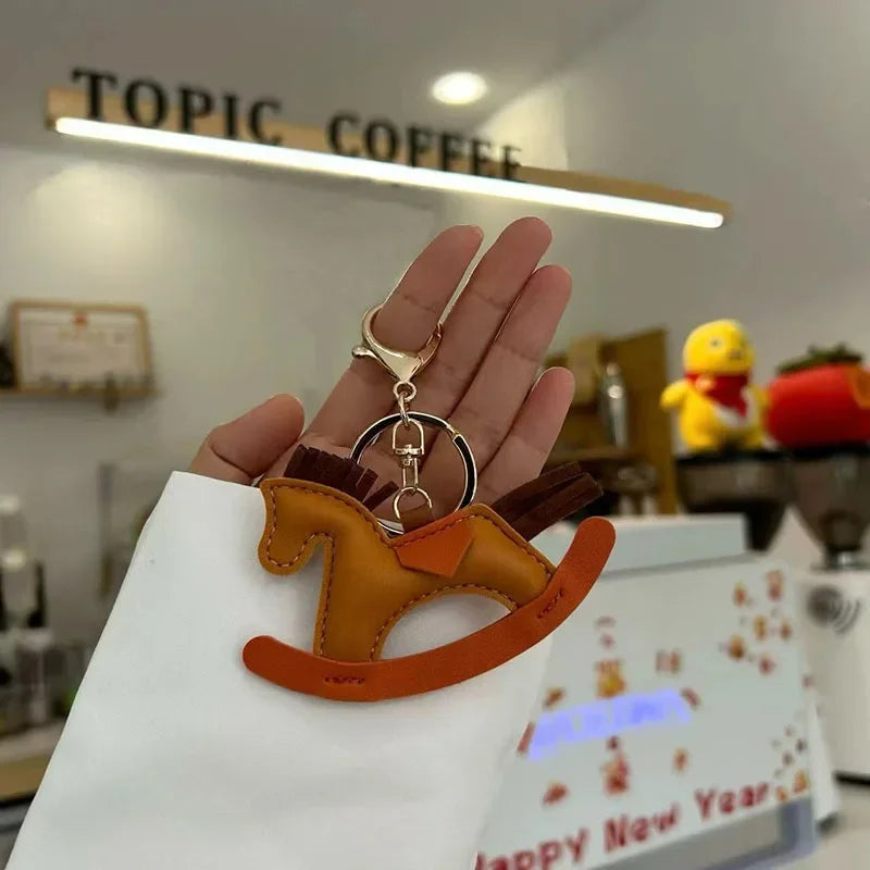 Women's Bag Charm Decoration Cartoon Rocking Wooden Horse Women's Leather Charm Bag Charm Key Chain Cute Bag Accessories Gifts