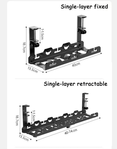 Telescopic Under Table Storage Rack Metal Cable Management Tray Home Office Desk Wire Organizer No Punching Storage Accessories by Smarsty