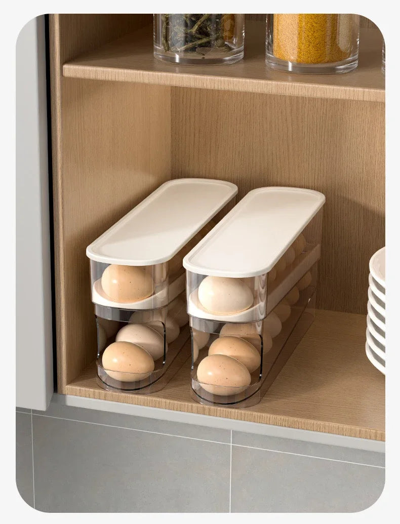 Slide Type Egg Carton Double Automatic Egg Roller Refrigerator Side Door Egg Storage Kitchen Countertop Egg Holder by Smarsty