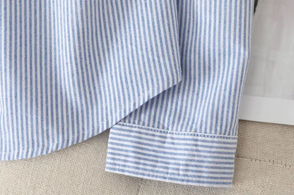 Casual Cotton Women's Oxford Shirt 2024 Autumn New Good Quality Woman Blouse and Tops Lady White Blue Striped Shirts Clothes - Smarsty