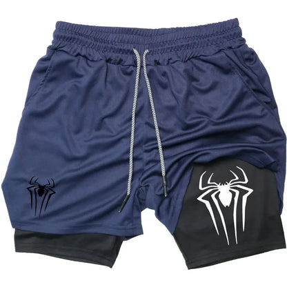 Y2K Performance Shorts Men Spider Printed GYM Casual Sports Compression Shorts Workout Running Mesh 2 In 1 Sport Short Pants - Smarsty