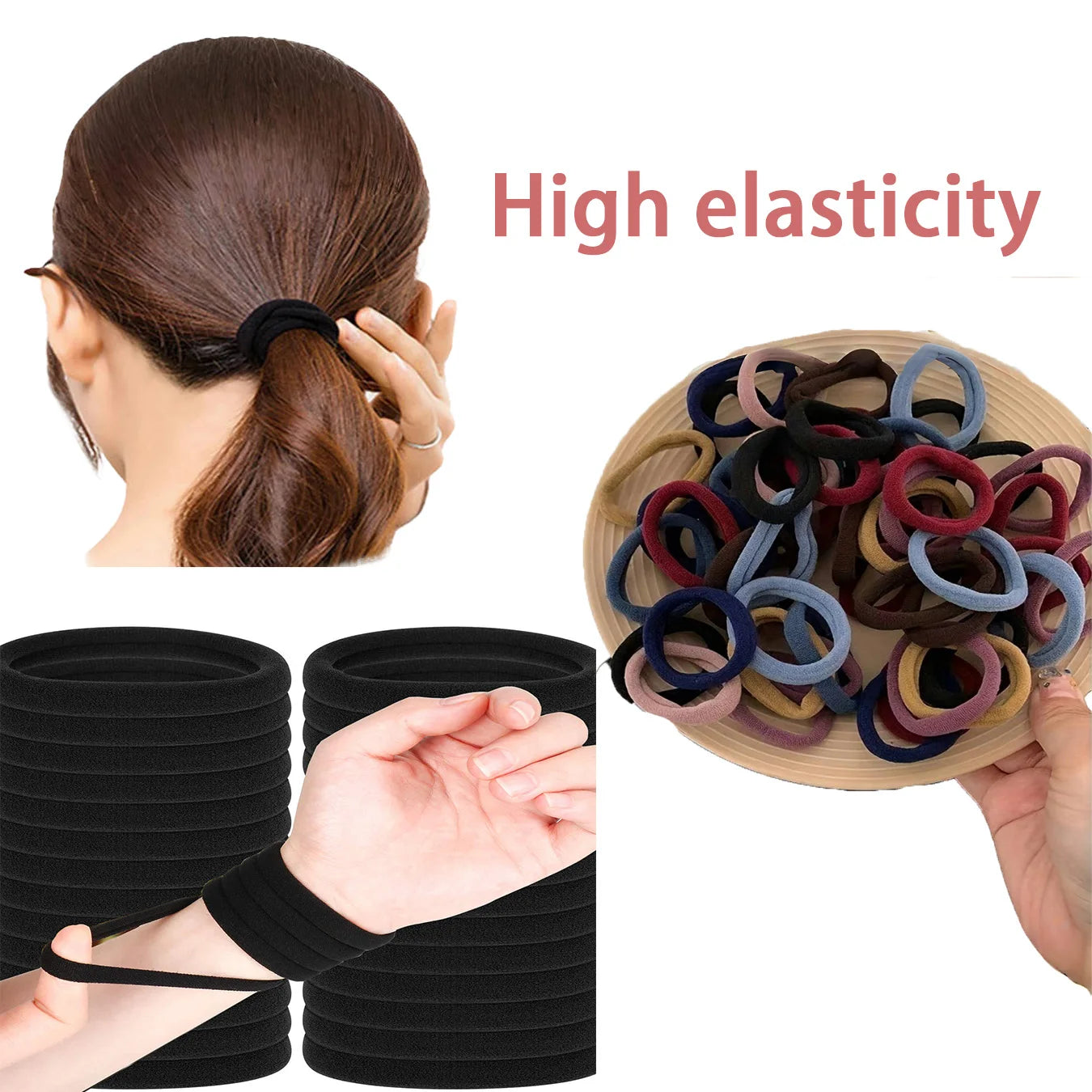 High Elastic Nylon Hair Bands 100 Pack Soft No Damage - Smarsty