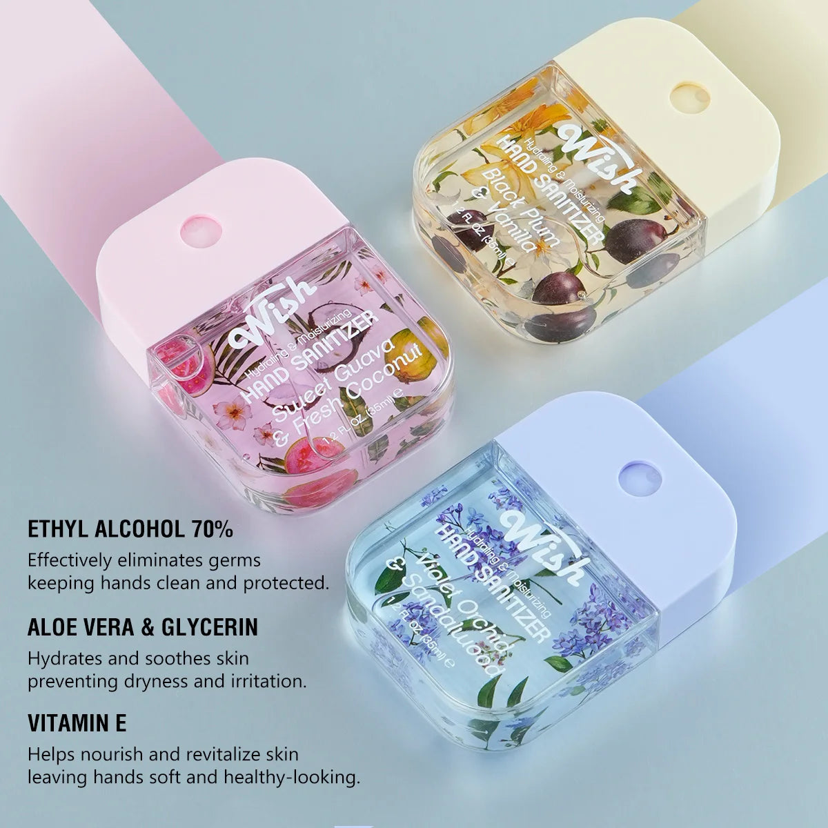 4 Power Spray Moisturizing Hand Sanitizer Spray, Containing Coconut, Watermelon, Sugar, Cucumber, Cherry Blossom And Other Flavo