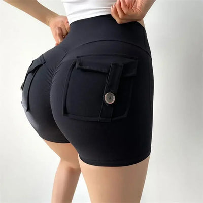 Summer Peach Butt Fitness Exercise Three-Quarter Pants Cargo Air Dry Pocket Yoga Tight lift the hips Women's Shorts - Smarsty