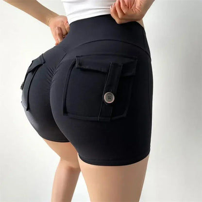 Summer Peach Butt Fitness Exercise Three-Quarter Pants Cargo Air Dry Pocket Yoga Tight lift the hips Women's Shorts