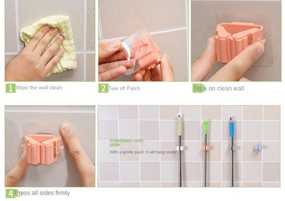 Mop Storage Storage Rack Bathroom Suction Hanging Pipe Traceless Mop Clip Broom Hanger Wall-Mounted Waterproof Mop Rack by Smarsty