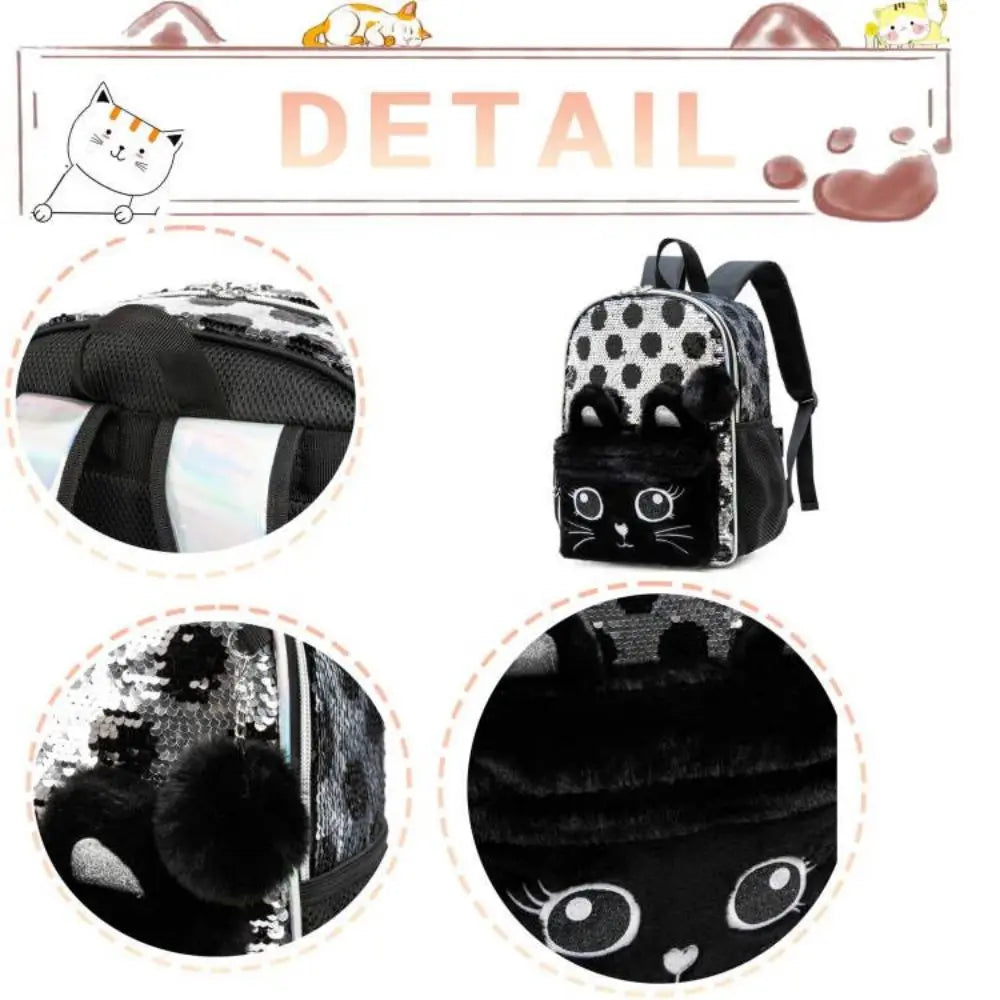 Girls Sequined Kindergarten Backpack With Zipper Closure - Smarsty