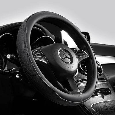 Napa Leather Perforated Patchwork Car Steering Wheel Cover, Non-slip, Breathable, Universal 15 Inch (Approx. 38cm) - Smarsty
