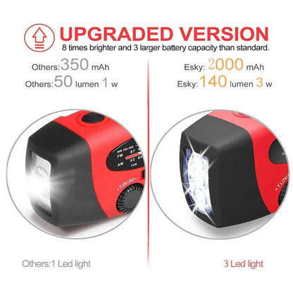 Solar Hand Crank Powered Camping Light With AM/FM Radio Outdoor 2000mAh USB Charging Multifunctional Hand Dynamo LED Flashlight by Smarsty