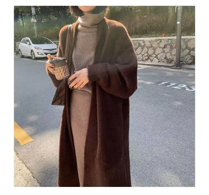 white Long Cardigan for women 2025 new winter clothes Knitted fluffy long sleeve Cashmere sweater coat korean style warm vintage - Smarsty