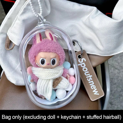 Colorful Transparent Protector Case Organizer Box for 17cm Labubu V3 Dolls Outdoor Display Bag With Keychain Doll Accessories by Smarsty