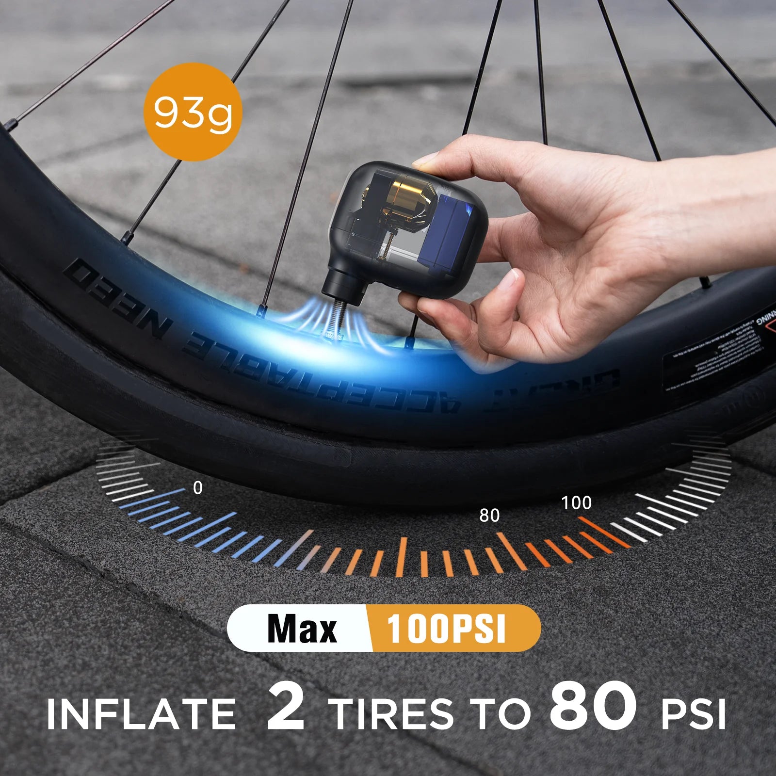 AIRBANK AS100 Mini Portable Bicycle Pump Rechargeable Air Inflator 100PSI Type-C Bike Accessories for Bike Schrader Presta Tires - Smarsty