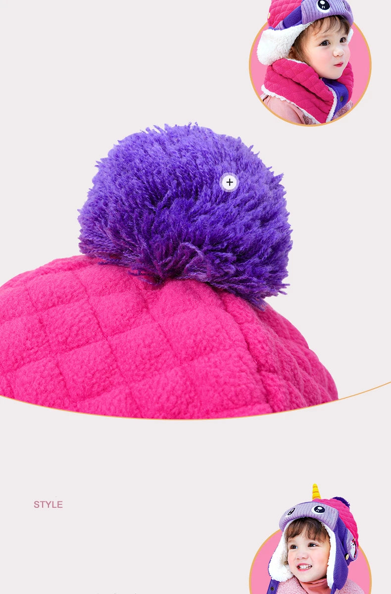 Kids Winter Hat Scarf Set Dinosaur Unicorn Style Gear - Smarsty