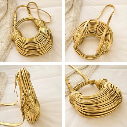 Women Handbags 2024 Designer Rope Knotted Gold Clutch - Smarsty