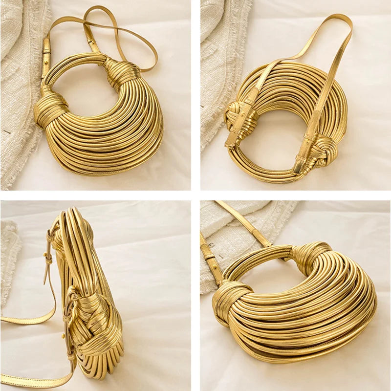 Women Handbags 2024 Designer Rope Knotted Gold Clutch - Smarsty