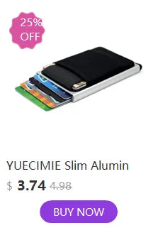 YUECIMIE Slim Aluminum Wallet With Elasticity Back Pouch ID Credit Card Holder Mini RFID Wallet Automatic Pop up Bank Card Case - Smarsty
