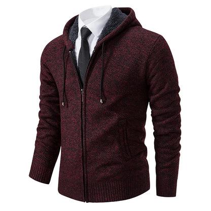 Autumn And Winter New Jersey Men's Casual Sports Coat Solid Color Stand Collar Wweater Grab Fleece Warm Zipper Cardigan - Smarsty
