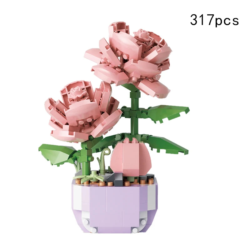 13 Styles Pretty Flower Building Blocks Rose Valentine's Lavender Peach Lily Of The Valley Tulip Bricks DIY Home Ornaments by Smarsty