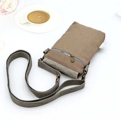Canvas Crossbody Bag With Cell Phone Pocket And Coin Purse - Smarsty