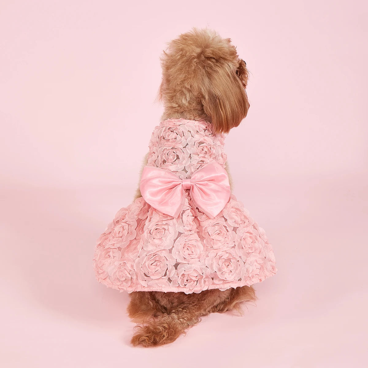 Pink Dog Princess Dress with Embroidered Flowers and Bowknot - Smarsty