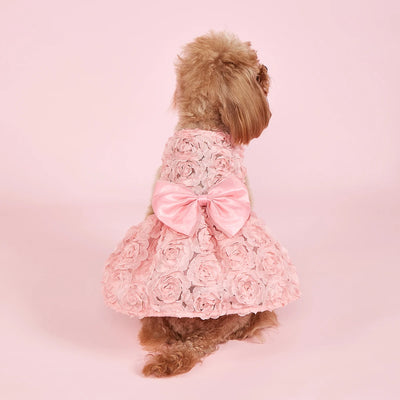 Pink Dog Princess Dress with Embroidered Flowers and Bowknot - Smarsty