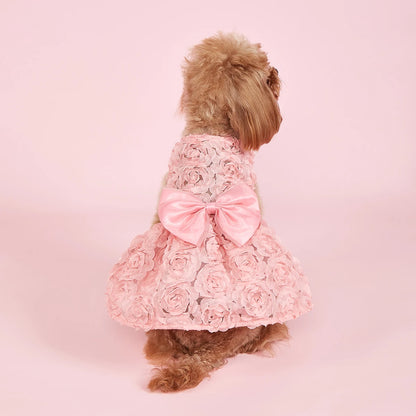 Pink Dog Princess Dress with Embroidered Flowers and Bowknot - Smarsty