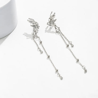 Elegant Butterfly Clip Earrings for Women with Long Tassels - Smarsty