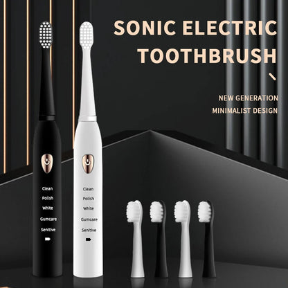Jianpai Black White Acoustic Electric Toothbrush with USB Charging - Smarsty