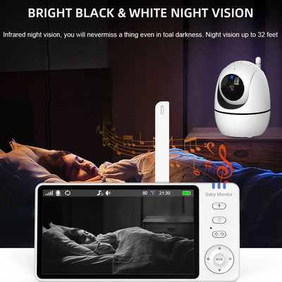 5 Inch Video Baby Monitor With Camera PTZ Zoom Babyphone Cam Security Protection Surveillance Cameras Temperature Sensor Lullaby by Smarsty