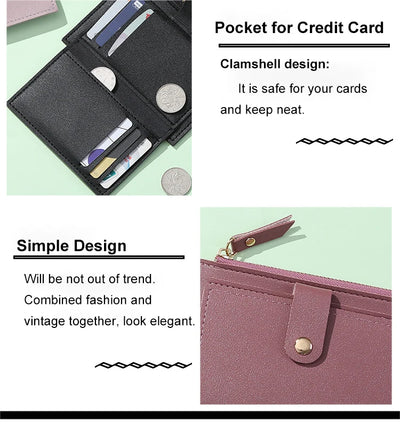 Women Wallets PU Leather Female Purse Mini Hasp Solid Multi-Cards Holder Coin Short Wallets Slim Small Wallet Zipper Hasp - Smarsty