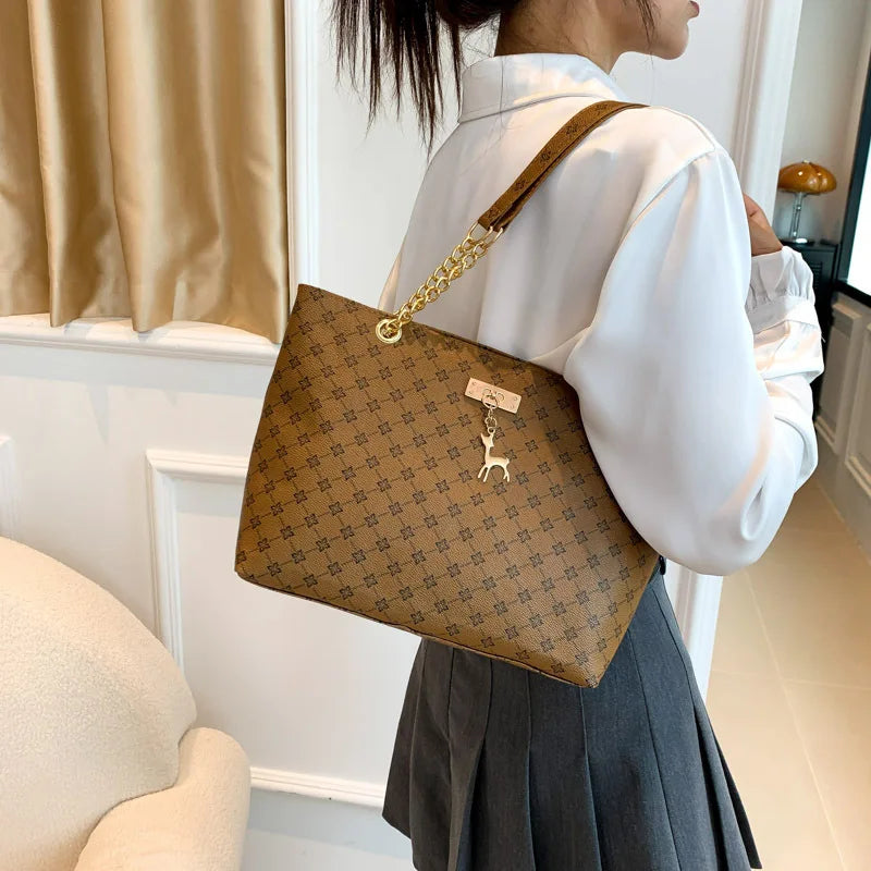 Soft Leather Tote Bag For Women With Hanging Accessories - Smarsty