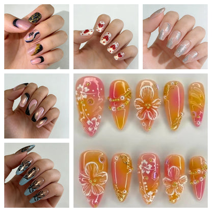 24 false nail pieces shipped randomly, Instagram-style false nails, wearable full-coverage almond-shaped press-on nails.