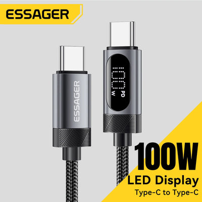 Essager Digital Dispaly USB C Cable For iPhone 17 16 15 Xiaomi Huawei 100W PD Fast Charging For Macbook iPad Type C to C Cable - Smarsty