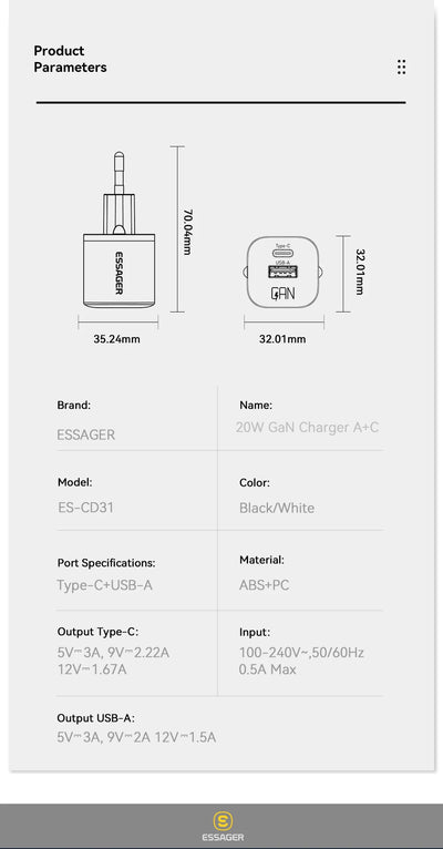 GaN USB C RapidCharge 20W PD Charger for iPhone iPad - Smarsty