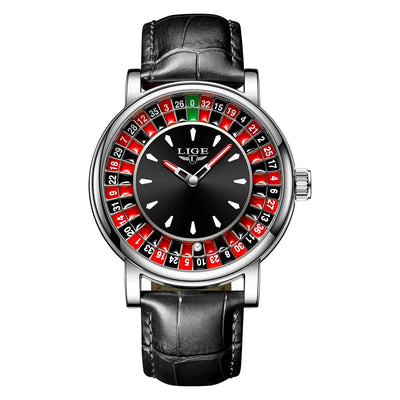 LIGE Waterproof Brown Leather Men's Roulette Watch - Smarsty