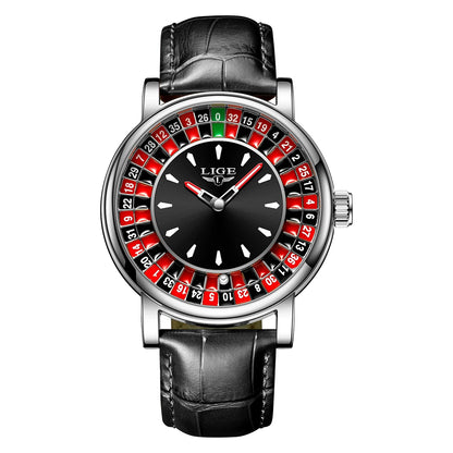 LIGE Waterproof Brown Leather Men's Roulette Watch - Smarsty