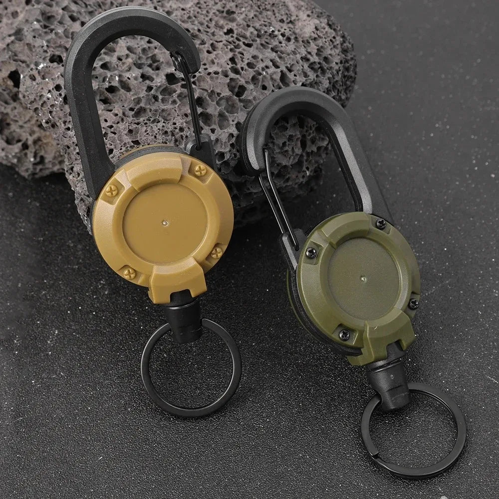 Retractable Heavy Duty Pull Reel Carabiner Key Chains Strong Steel Wire Rope Buckle Spring Key Ring Outdoor Sporty Keychain Tool - Smarsty