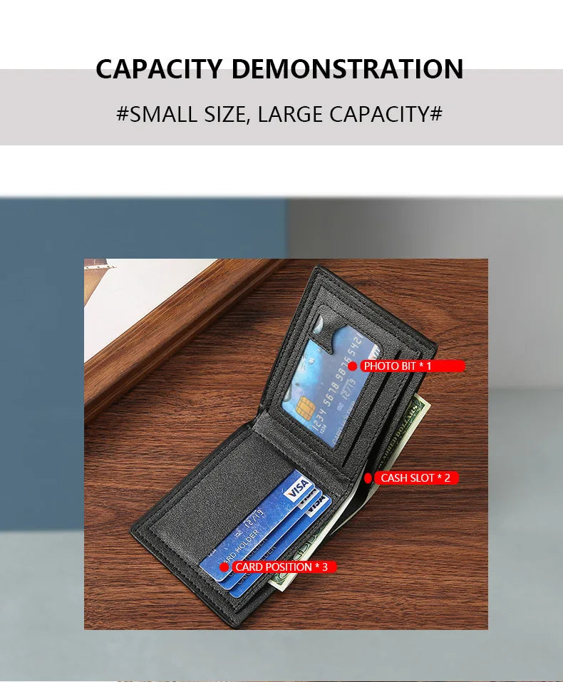 Men Short Bifold Faux Leather Masculina Billetera Credit ID Card Holder Wallet Billfold Purse Clutch Solid Hombre Business Slim - Smarsty