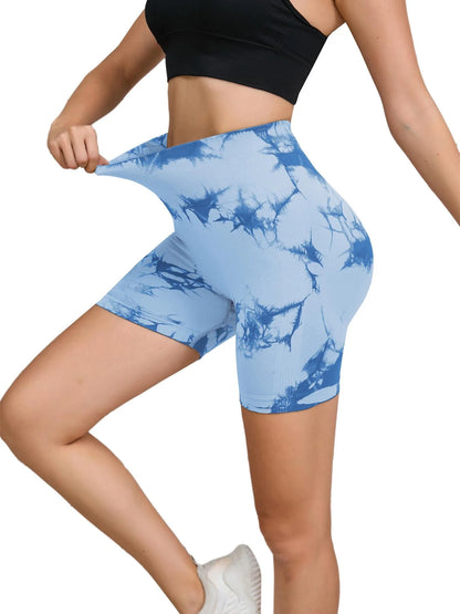 Tie Dyed Seamless Fitness Pants Women's High Waist and Hip Lifting Sports Tight Shorts Running Sexy Peach Fitness Yoga Shorts - Smarsty