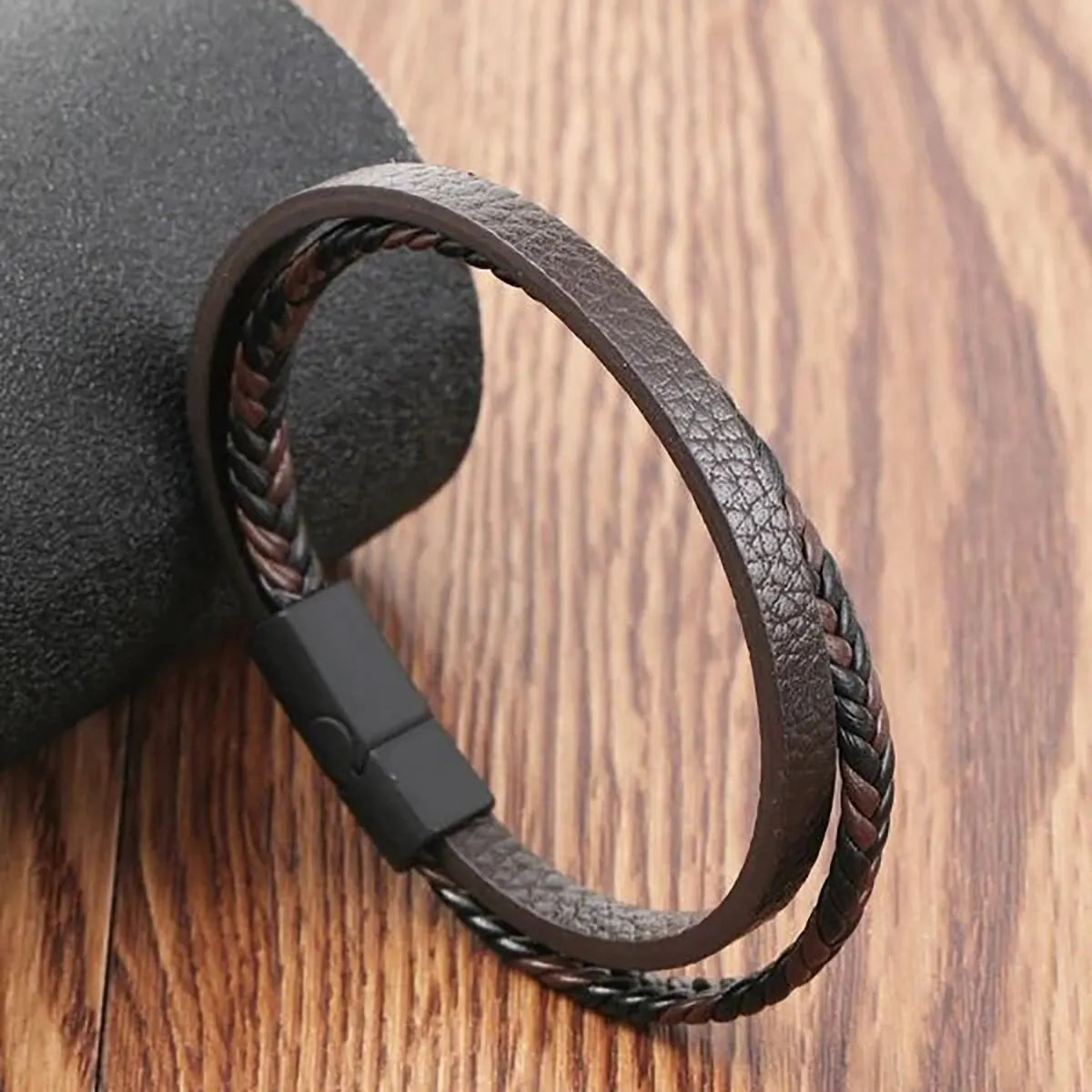 Men's PU Leather Magnetic Bracelet Two Layer Cuff - Smarsty