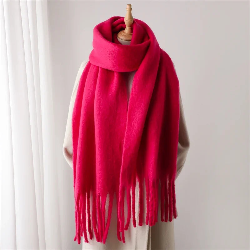 Winter Scarf for Women Cashmere Warm Solid Pashmina Blanket Wraps Female Thick Soft Bufanda Big Tassel Shawl Long Poncho Echarpe - Smarsty