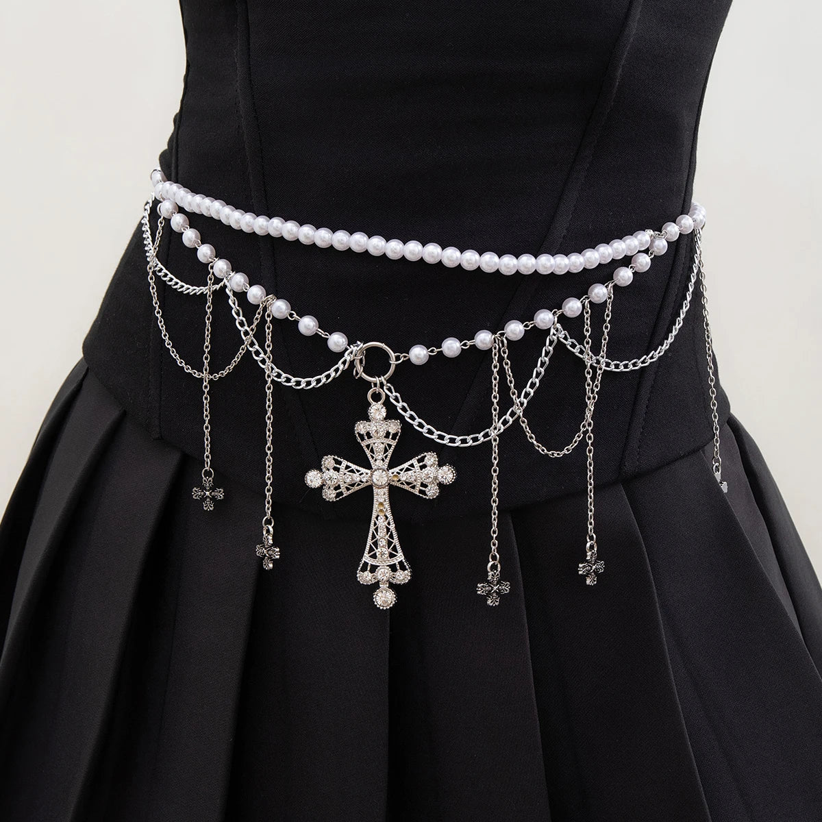 Lacteo Pearl Cross Tassel Belly Chain for Women - Smarsty