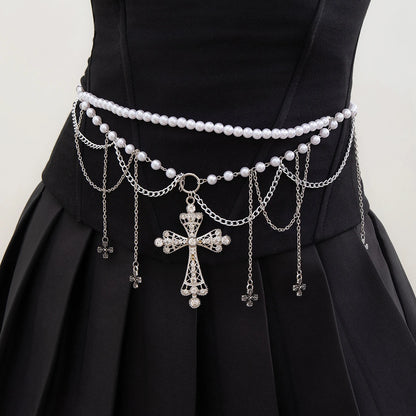 Lacteo Pearl Cross Tassel Belly Chain for Women - Smarsty