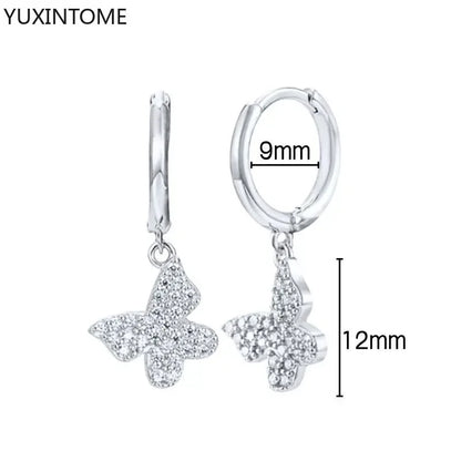 925 Sterling Silver Hoop Earrings White Crystal Luxury - Smarsty