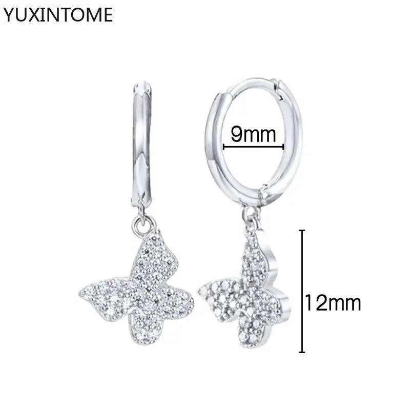 925 Sterling Silver Hoop Earrings White Crystal Luxury - Smarsty