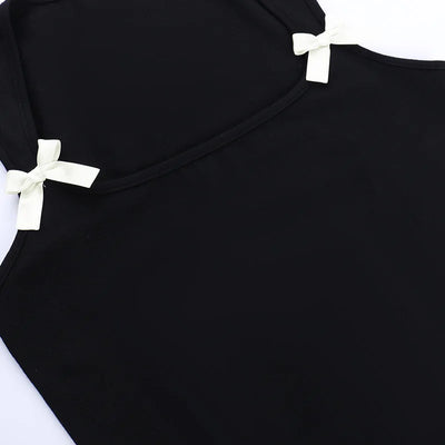Y2K Women'S Bow Tie-Up Tank Tops Wide Shoulder Straps Bandage Camisole Sexy Low Cut Crop Tops Female Vest Tops - Smarsty