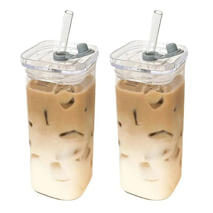 Square Heat Resistant Glass Coffee Cup With Lid - Smarsty