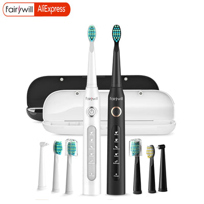 Fairywill Sonic Electric Toothbrush FW-D7 set USB Charge Toothbrushes case for Adult with tooth brush Heads 5 Mode Smart Time - Smarsty