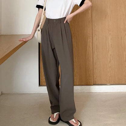 High Waist Women Suit Pants Fall Straight Office Ladies Korean Fashion Trousers Casual Button Loose Female Black Pants New 2024 - Smarsty
